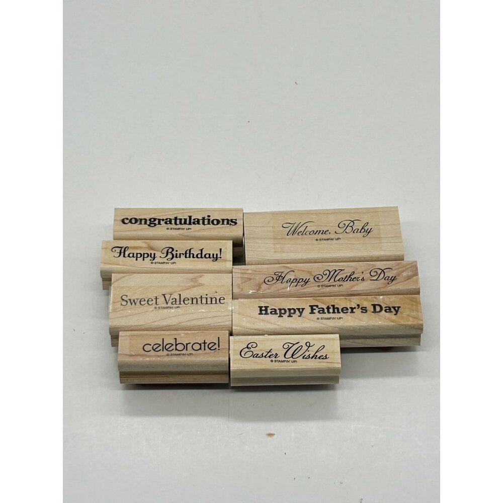 Stampin’ Up! Something to Celebrate Hostess Set‎ 8 Wood Mounted Word Stamps